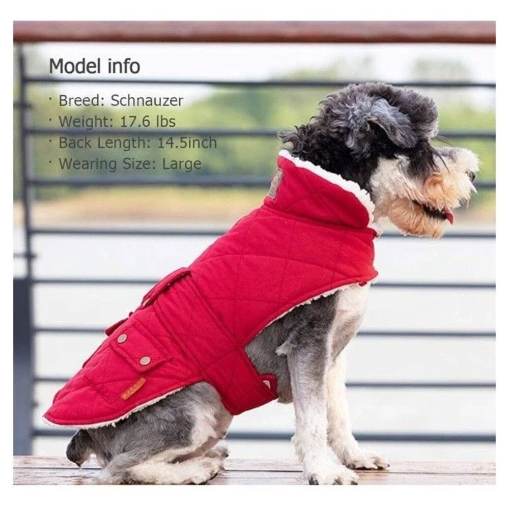 Dog Winter Coat, Dog Winter Jacket with Faux Fur Hood, Warm Dog Coat with
